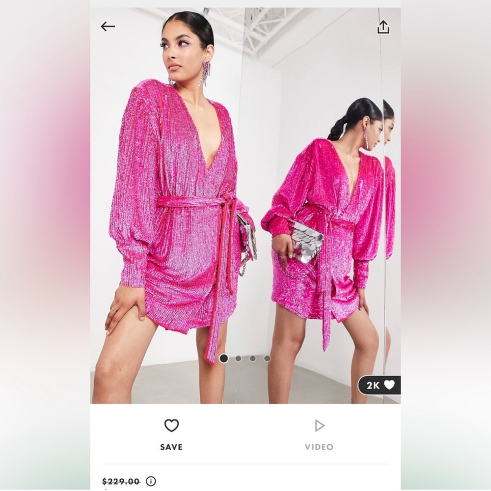 - ASOS EDITION sequin wrap mini dress in hit pink - size 6 - Picture 1 of 12